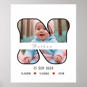 Personalized Baby Letter N With Border - Poster