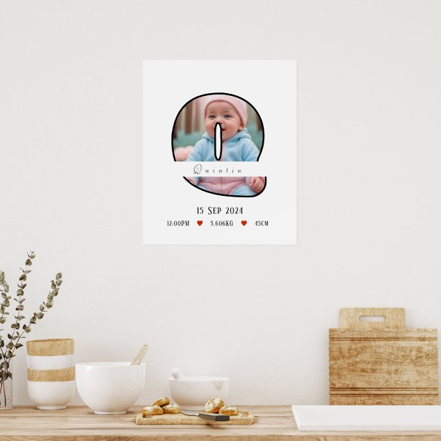 Personalized Baby Letter Q With Border Poster (Kitchen)