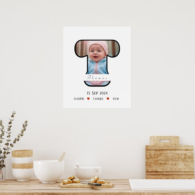 Personalized Baby Letter T With Border Poster (Kitchen)