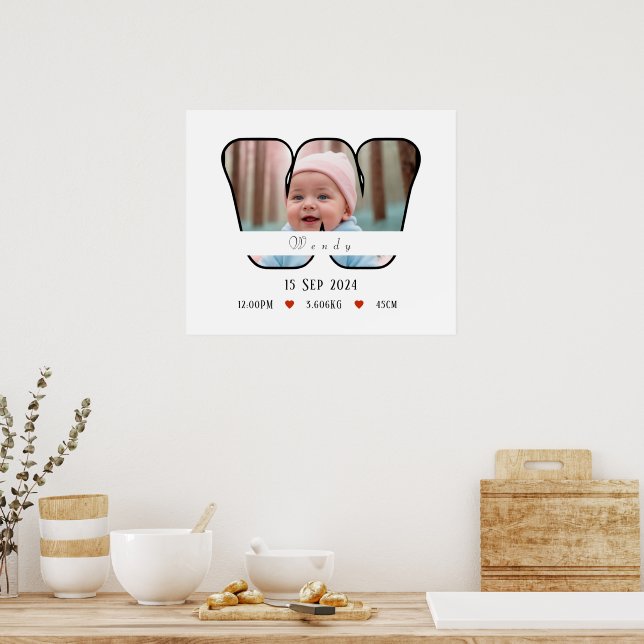 Personalized Baby Letter W With Border Poster (Kitchen)