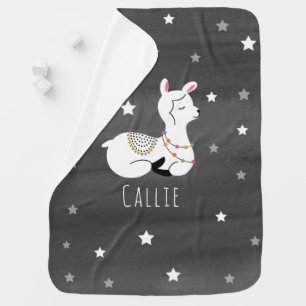 Personalized Baby Llama Stars Watercolor Inspried Baby Blanket