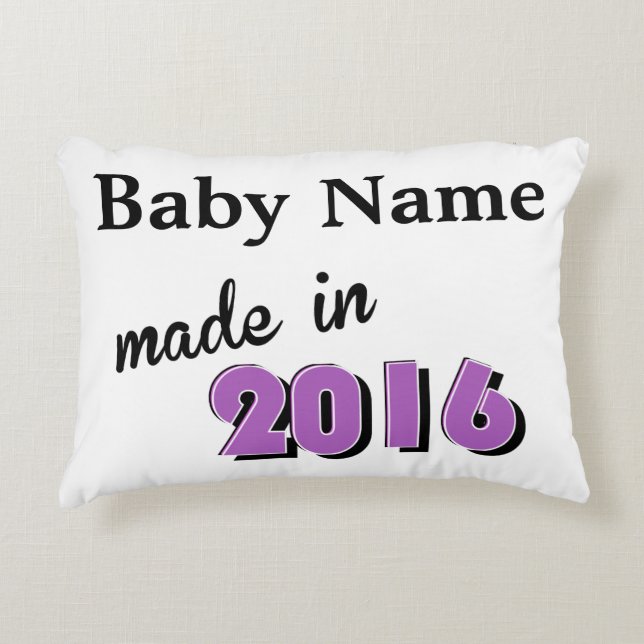 Personalized Baby Made In 2016 Purple Accent Pillow (Front)