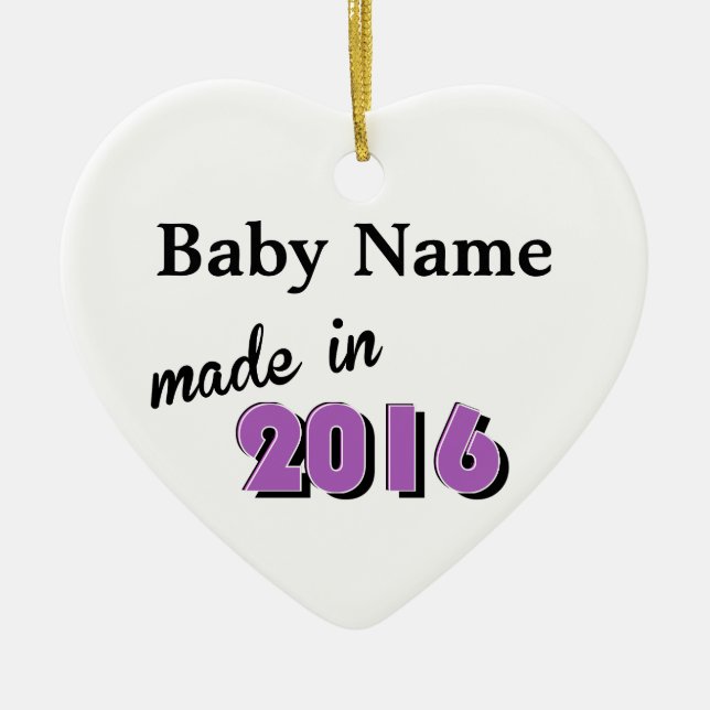 Personalized Baby Made In 2016 Purple Ceramic Ornament (Front)
