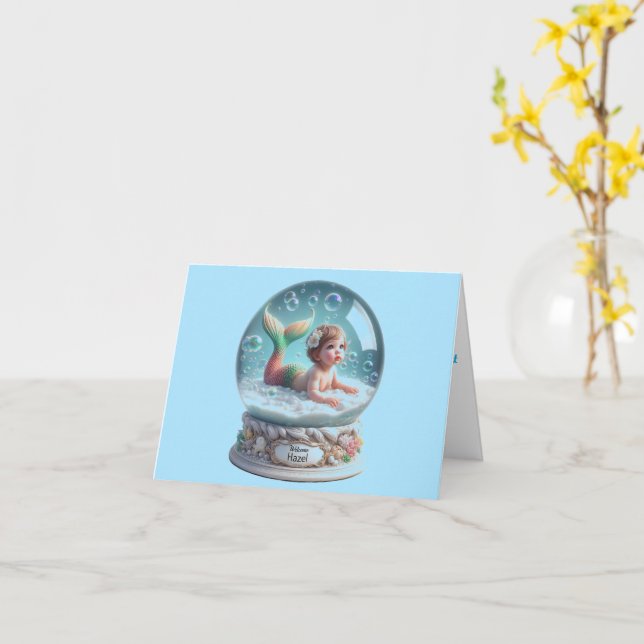 Personalized Baby Mermaid Welcome Card (Yellow Flower)