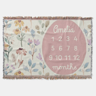 Personalized Baby Milestone Blanket Girl Floral 