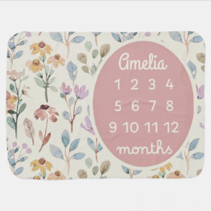Personalized Baby Milestone Blanket Girl Floral