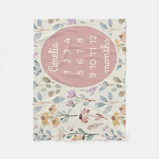 Personalized Baby Milestone Blanket Girl Floral  (Front)