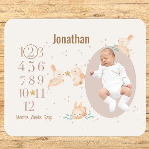 Personalized Baby Milestone Rabbit Gender Neutral Sherpa Blanket