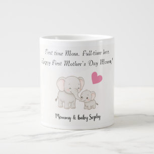 Personalized Baby & Mother Elephant with Heart - Giant Coffee Mug