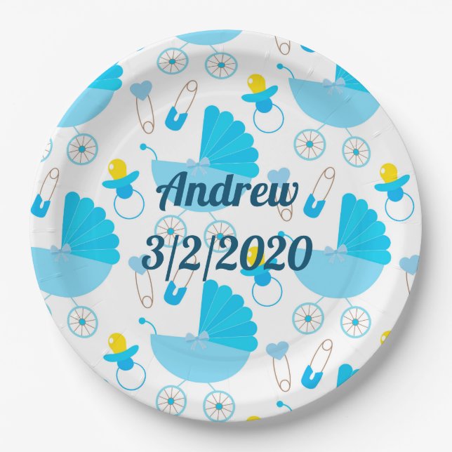 Personalized Baby Name and Birth Date Paper Plates (Front)