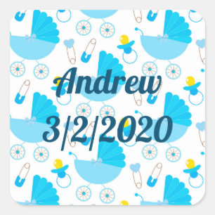 Personalized Baby Name and Birth Date Square Sticker