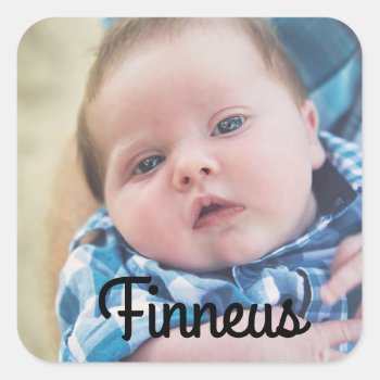 Personalized Baby Name And Photo Square Sticker by Everything_Grandma at Zazzle