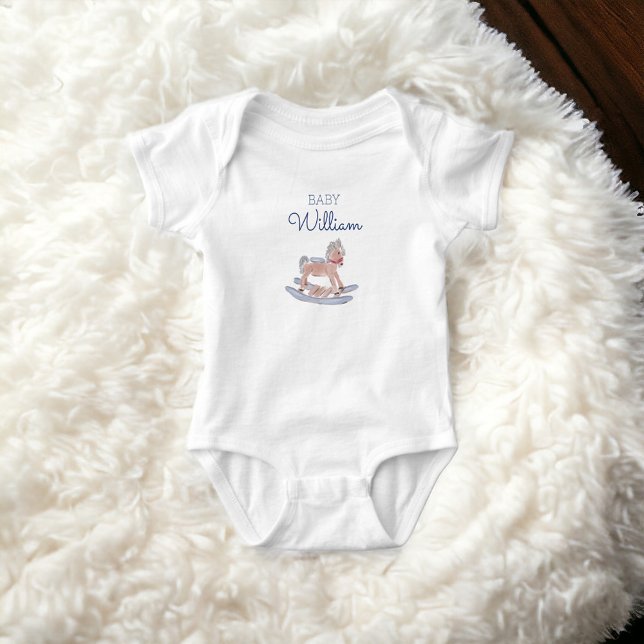 Personalized Baby Name Announcement Horse Blue Bodysuit (Creator Uploaded)