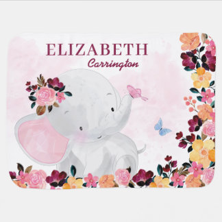 Personalized Baby Name Blanket with Elephant 