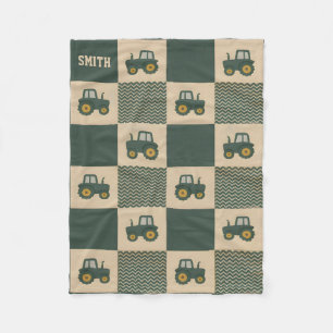 Personalized Baby Name Cute Farm Green Tractor Fleece Blanket