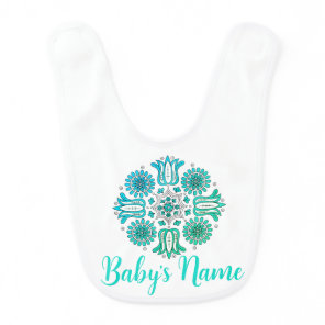 Personalized Baby Name Cute Folk Floral Newborn  Bib