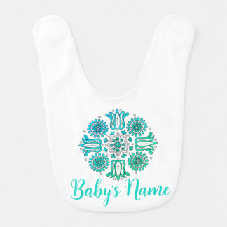 Personalized Baby Name Cute Folk Floral Newborn Bib