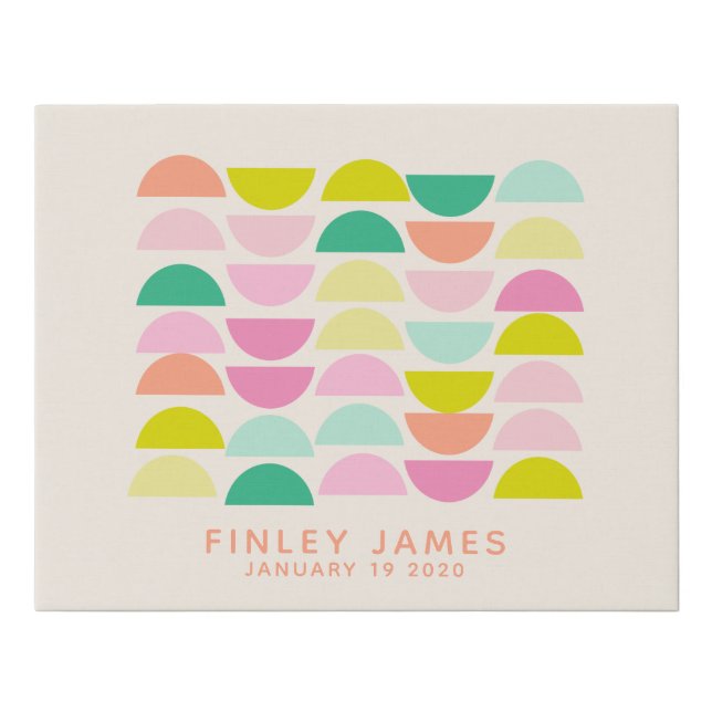 Personalized Baby Name Date of Birth Pastel Shapes Faux Canvas Print (Front)