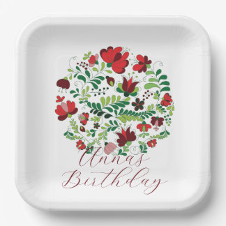 Personalized Baby Name Floral Party Plates