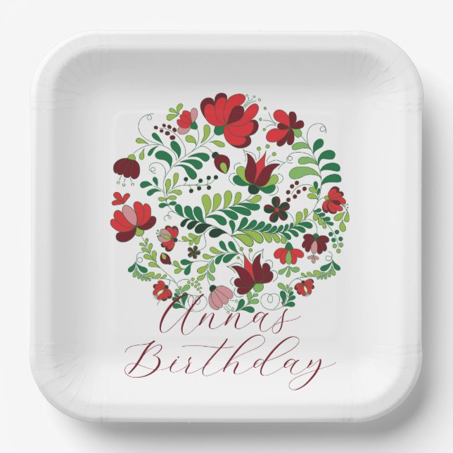 Personalized Baby Name Floral Party Plates (Front)