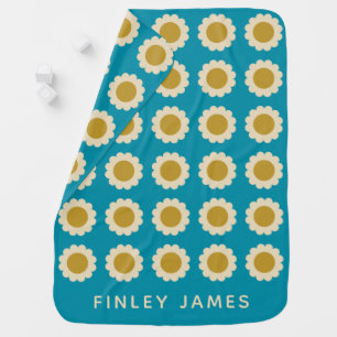 Personalized Baby Name Floral Teal Nursery Cute  Blanket