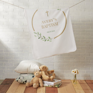 Personalized Baby Name Gold Cross Prayer Baptism Blanket