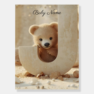 Personalized Baby Name Initial Poster – Cute Bear
