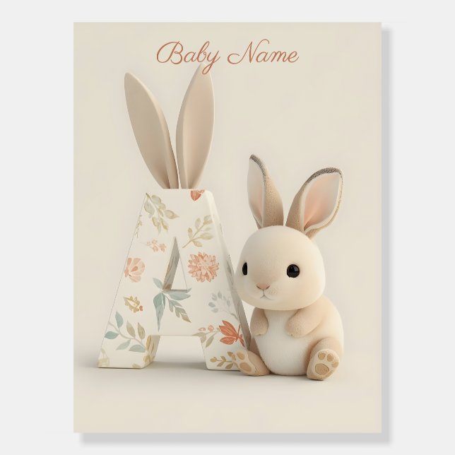 Personalized Baby Name Initial Poster – Cute Bunny (Front)