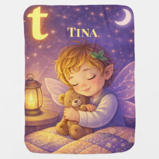 Personalized Baby Name Letter T Teddy Fairy Gift Blanket