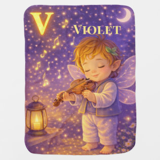 Personalized Baby Name Letter V Violin Fairy Gift Blanket