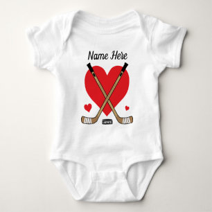 Personalized Baby Name Love Heart Hockey Sticks Bodysuit