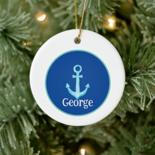 Personalized baby name marine theme nautical  ceramic ornament