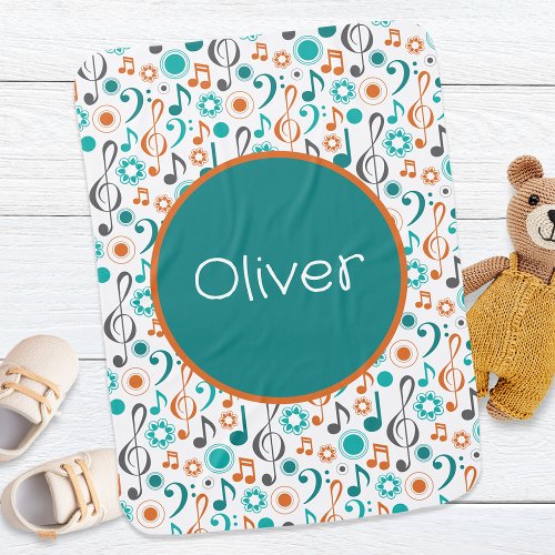 Personalized Baby Name Music Notes  Clefs Baby Blanket