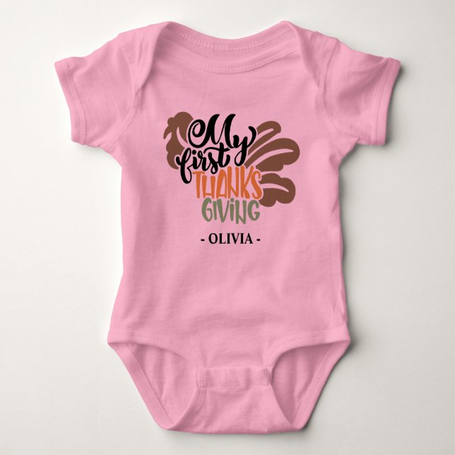 Personalized Baby Name My First Thanksgiving Baby Bodysuit (Front)