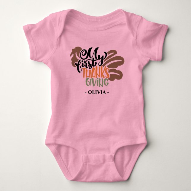 Personalized Baby Name My First Thanksgiving Bodysuit (Front)
