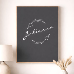 Personalized Baby Name Nursery Botanical Wreath Poster