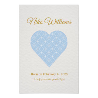Personalized Baby Name Poster – Blue Shippo Heart