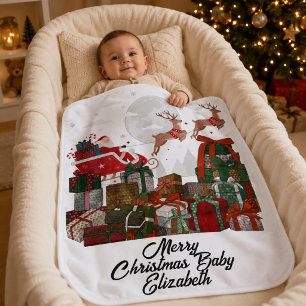 Personalized Baby Name Santa Sleigh Christmas Blanket
