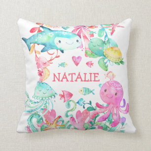 Personalized Baby Name Under the Sea Ocean Cute Throw Pillow