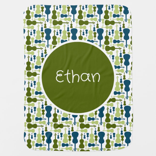 Personalized Baby Name Violin or Viola Music Theme Blanket (Front)