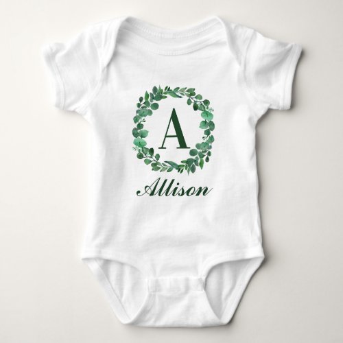 Personalized Baby Name With Eucalyptus Watercolor Baby Bodysuit