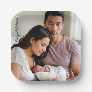 Personalized Baby Newborn Party Custom photo name Paper Plates