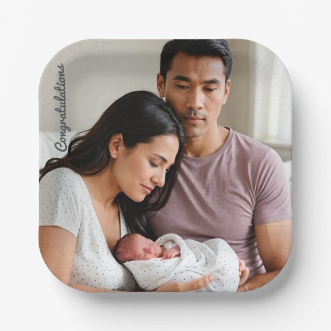 Personalized Baby Newborn Party Custom photo name Paper Plates (Front)