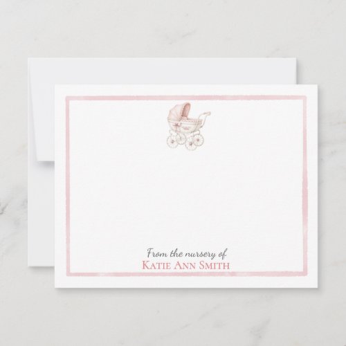Personalized Baby Note Cards | Pink Baby Carriage
