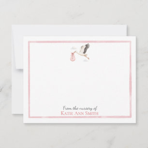 Personalized Baby Note Cards Pink Stork Nursery