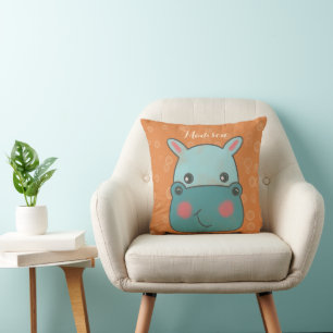 Personalized Baby Nursery Decor Hippo Character  Throw Pillow