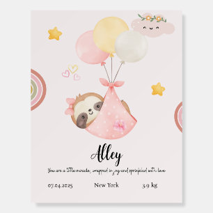 Personalized Baby Nursery Poster – Sloth & Balloon