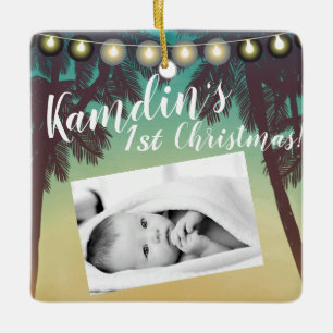 Personalized Baby Ornament Beach Sunset Palm Tree