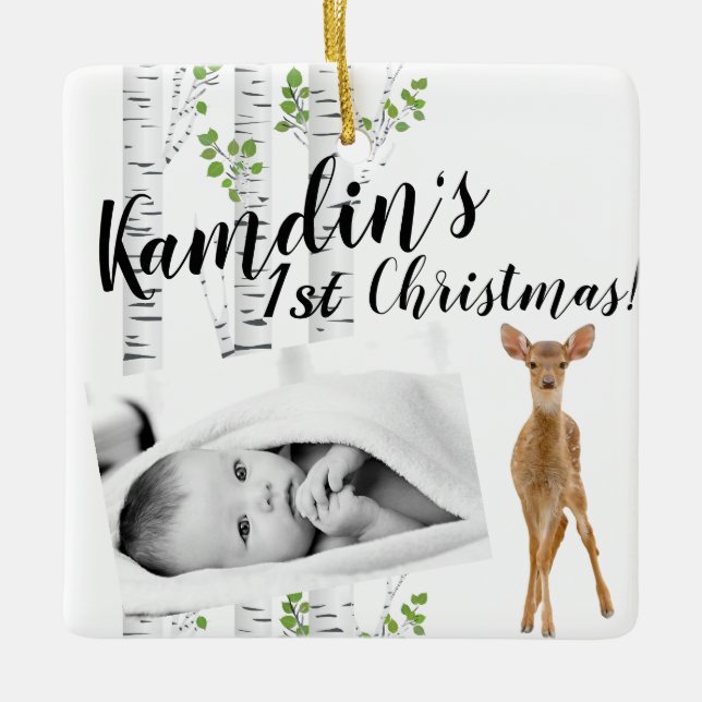 Personalized Baby Ornament Deer Doe Buck Woodland (Front)