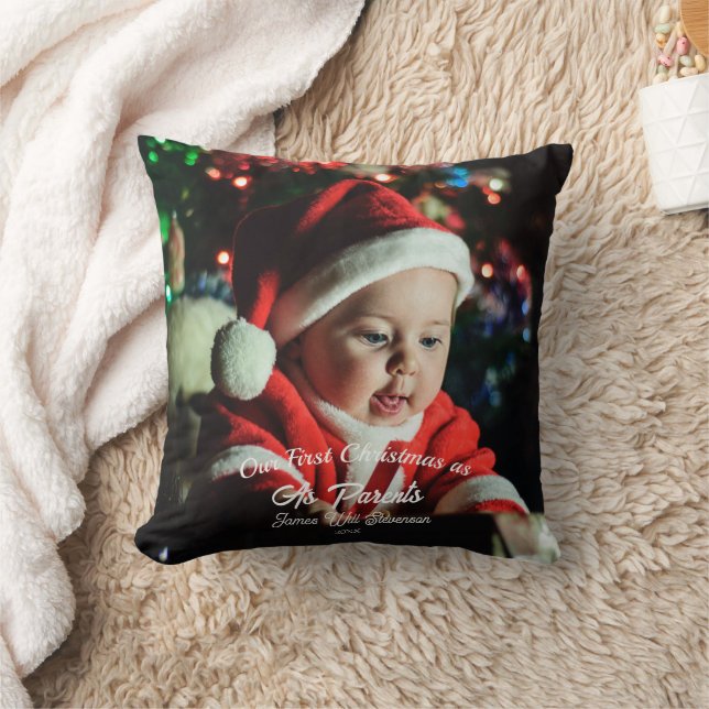  Personalized baby Our First Christmas As Parent Throw Pillow (Blanket)
